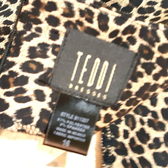 Leopard Print Sleeveless Shift Dress By Teddi Designs Size 16 Polyester Womens C - Picture 5 of 5